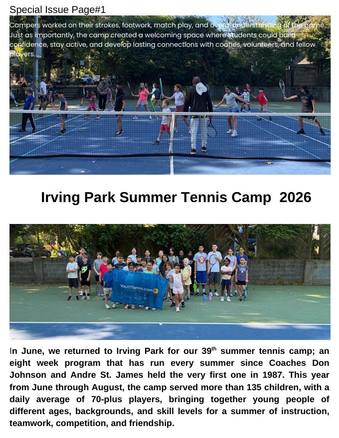 Cover of the Summer 2026 special issue Kids N' Tennis newsletter